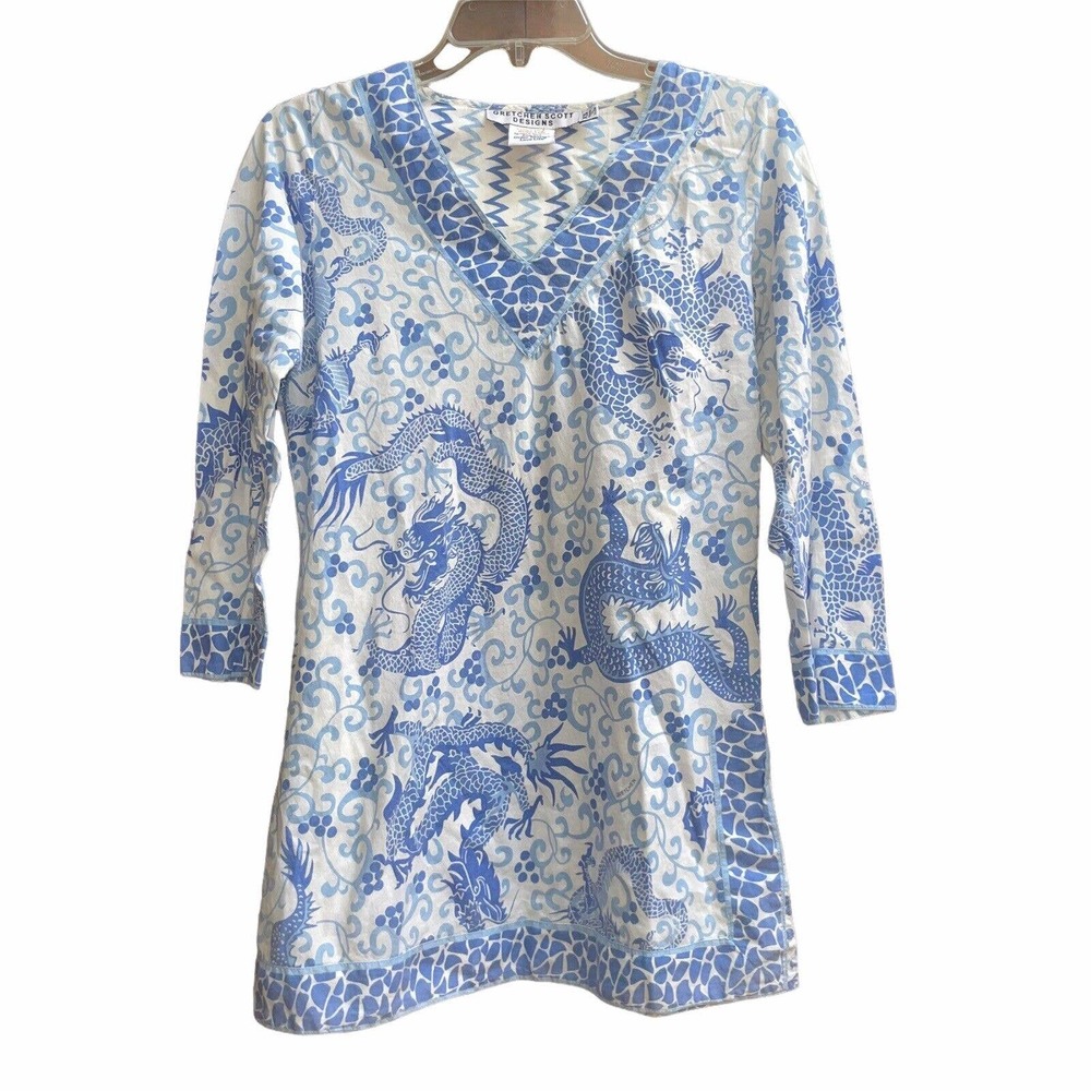 Gretchen Scott Designs XS Blue Dragon Mosaic Tunic Top/Cover Up/Dress